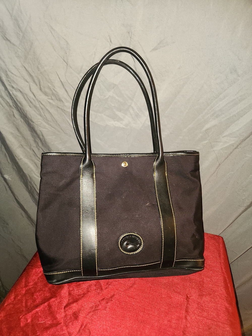 Dooney & Bourke Black Canvas Shoulder Tote with Leather Trim